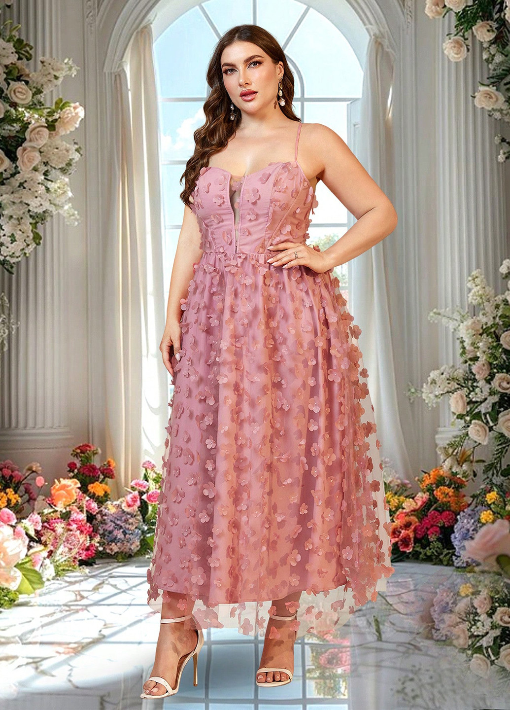 Розовое праздничный платье клеш SHEIN однотонное