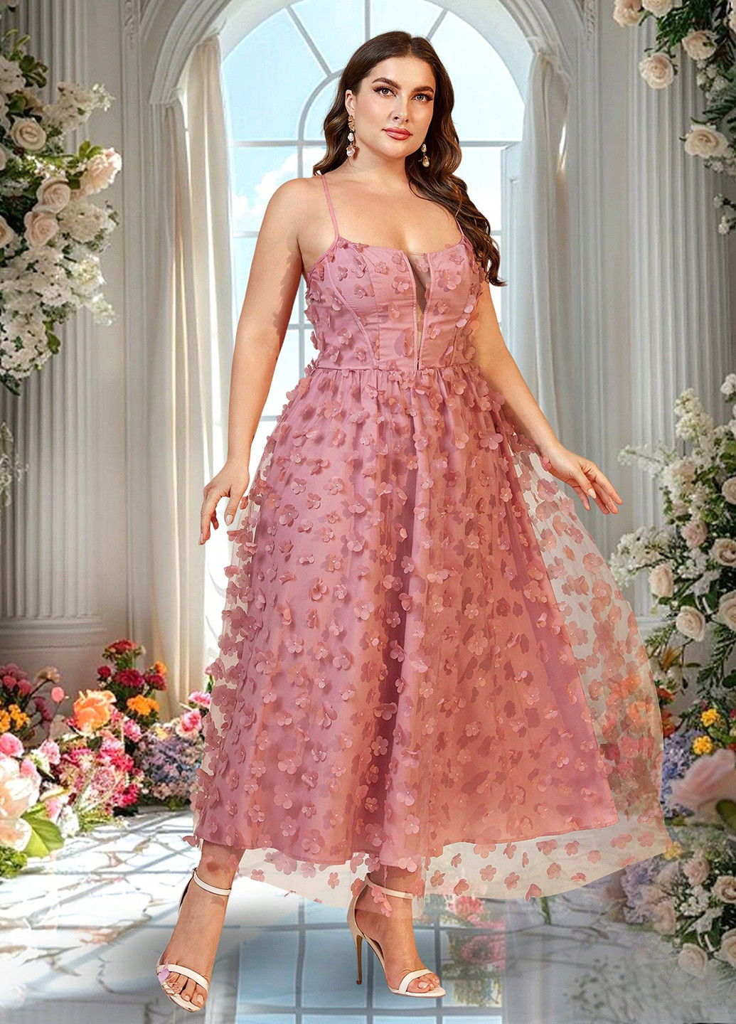 Розовое праздничный платье клеш SHEIN однотонное