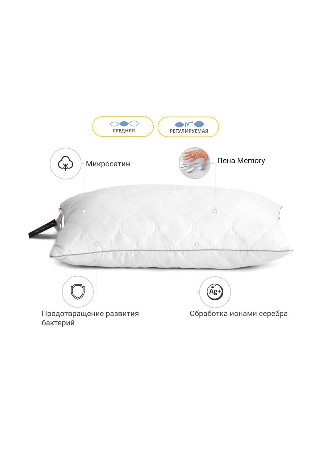 Подушка 1472 Eco Silver memory effekt Средняя 70х70 см (2200001539921) Mirson (254054006)