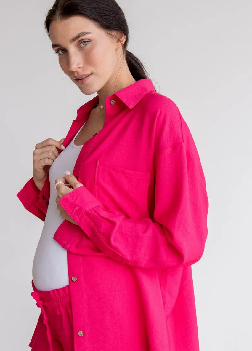 Летний костюм для беременных и кормящих oversize кроя с шортами из легкой и нежной ткани малиновый To Be (253273810)