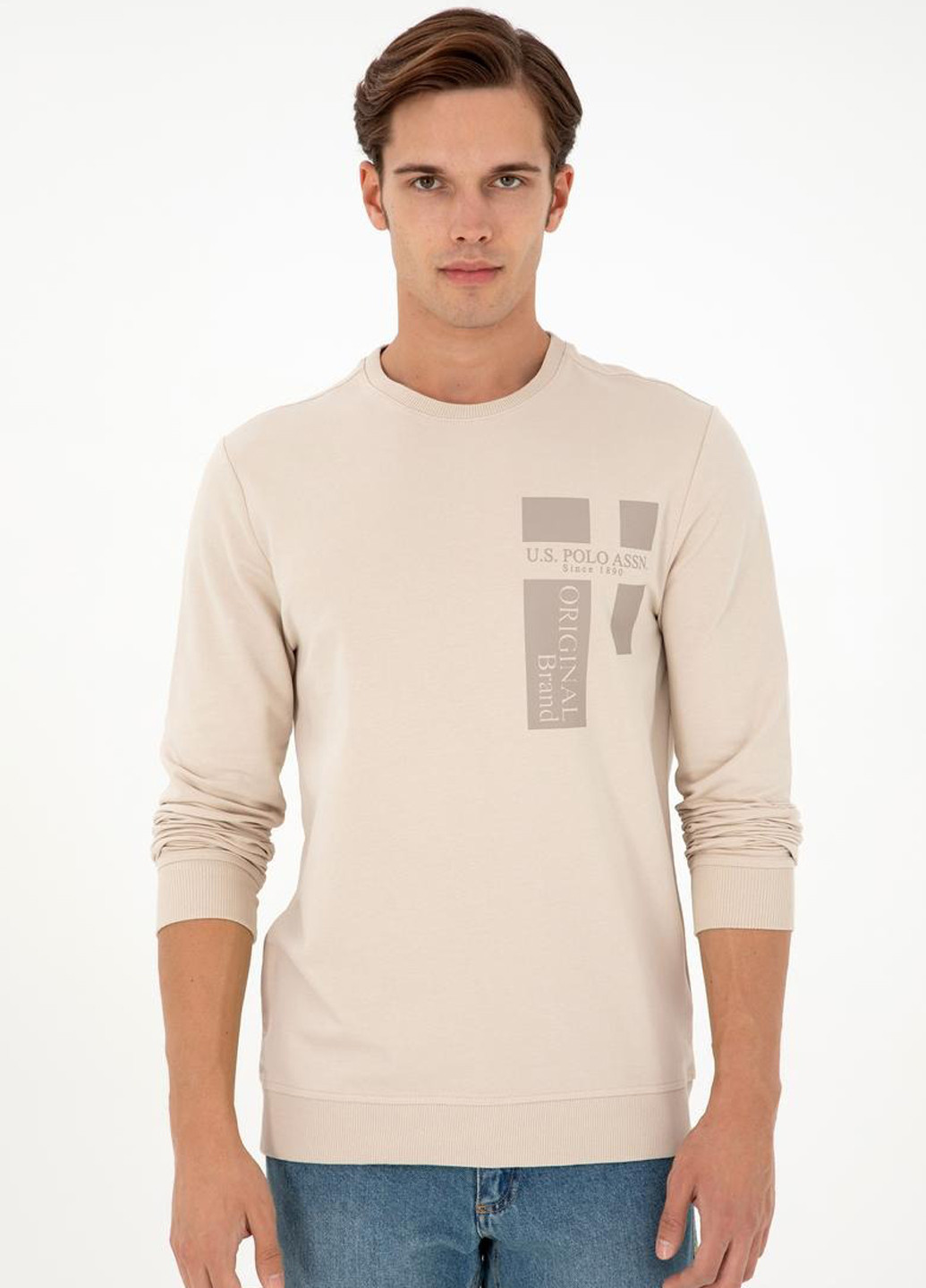 Песочный свитшот U.S. Polo Assn. логотип без декора (322953581)