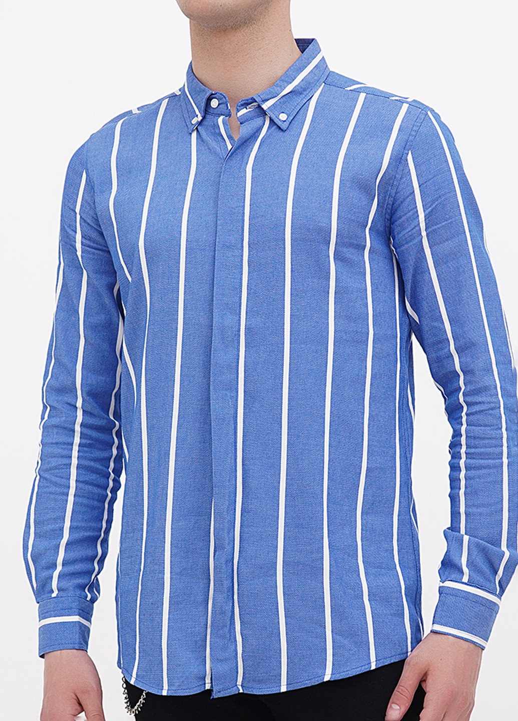 Синяя кэжуал рубашка в полоску No Brand