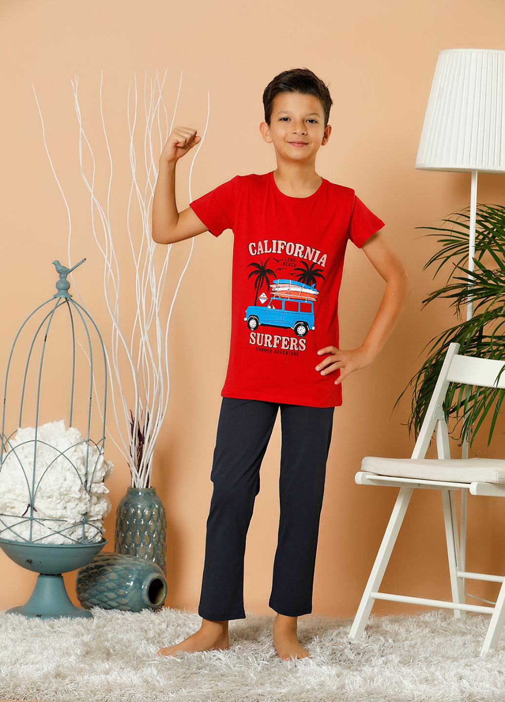 Красная всесезон пижама (футболка, брюки) футболка + брюки Elitol
