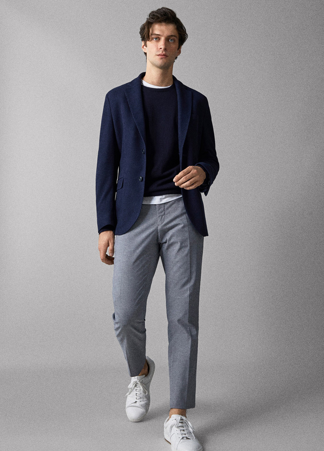 Серо-синие кэжуал демисезонные прямые брюки Massimo Dutti