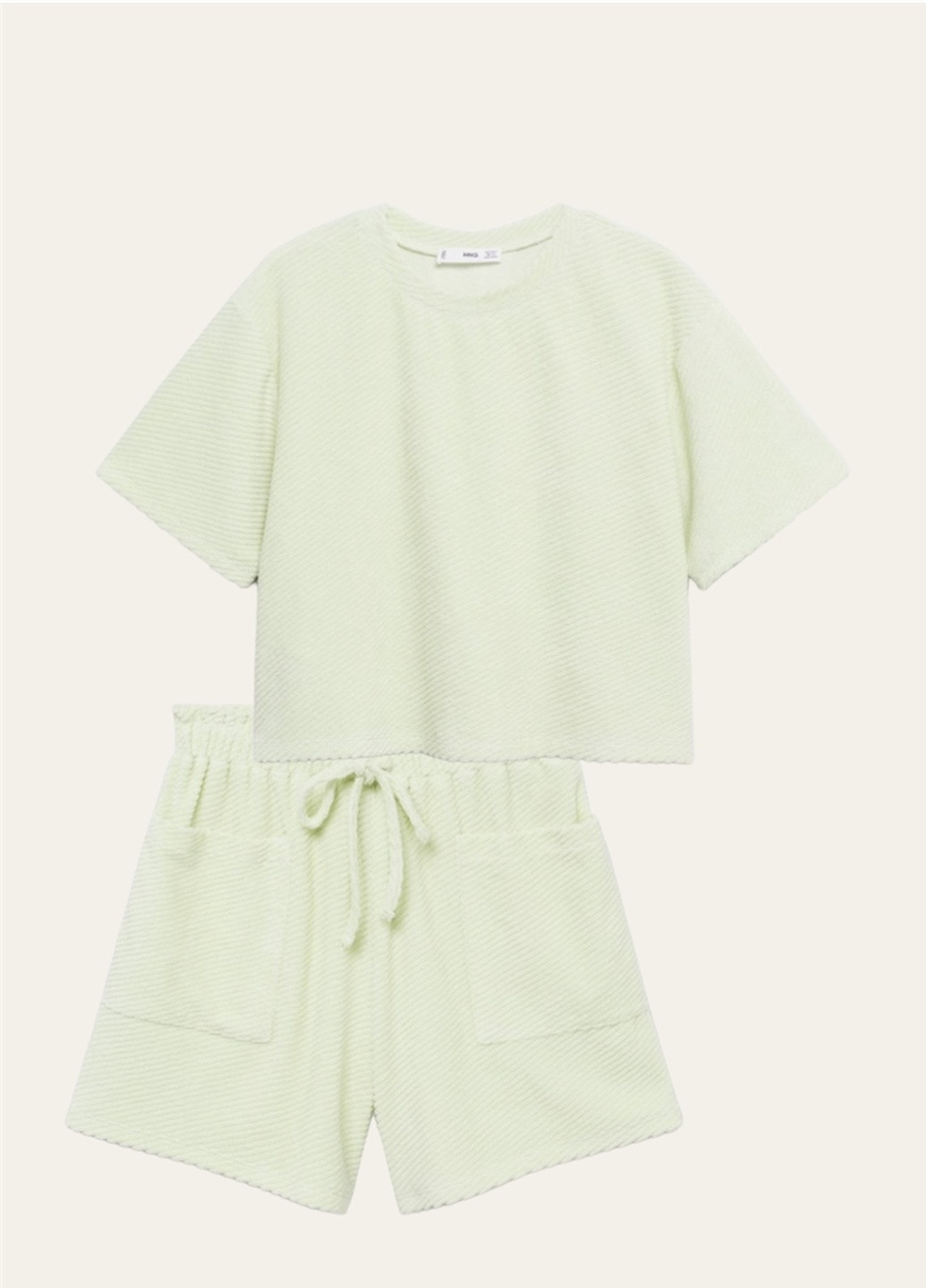 Светло-зеленая всесезон хлопковый комплект фротте футболка + шорты Mango SET 2Pack