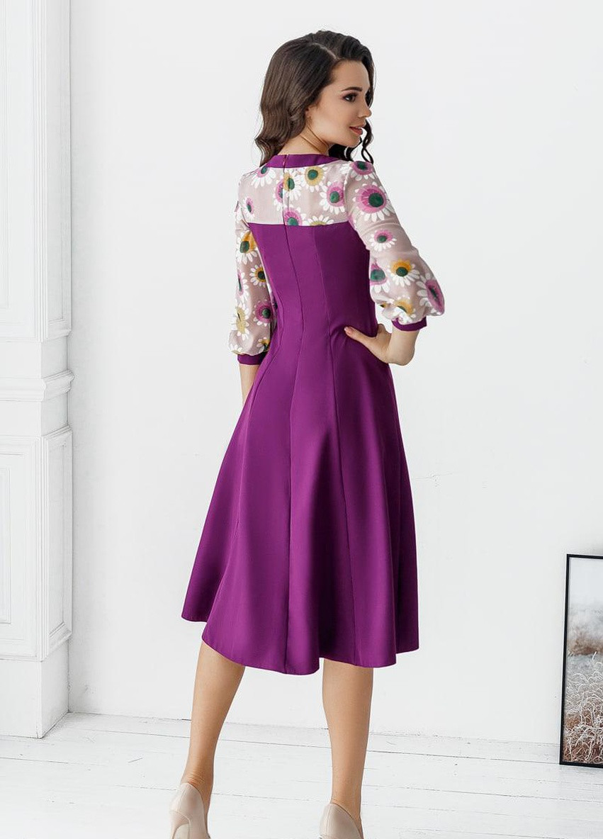 Темно-фіолетова женское платье со вставками из принтованого шифона фиолетовое р.42/44 381707 New Trend