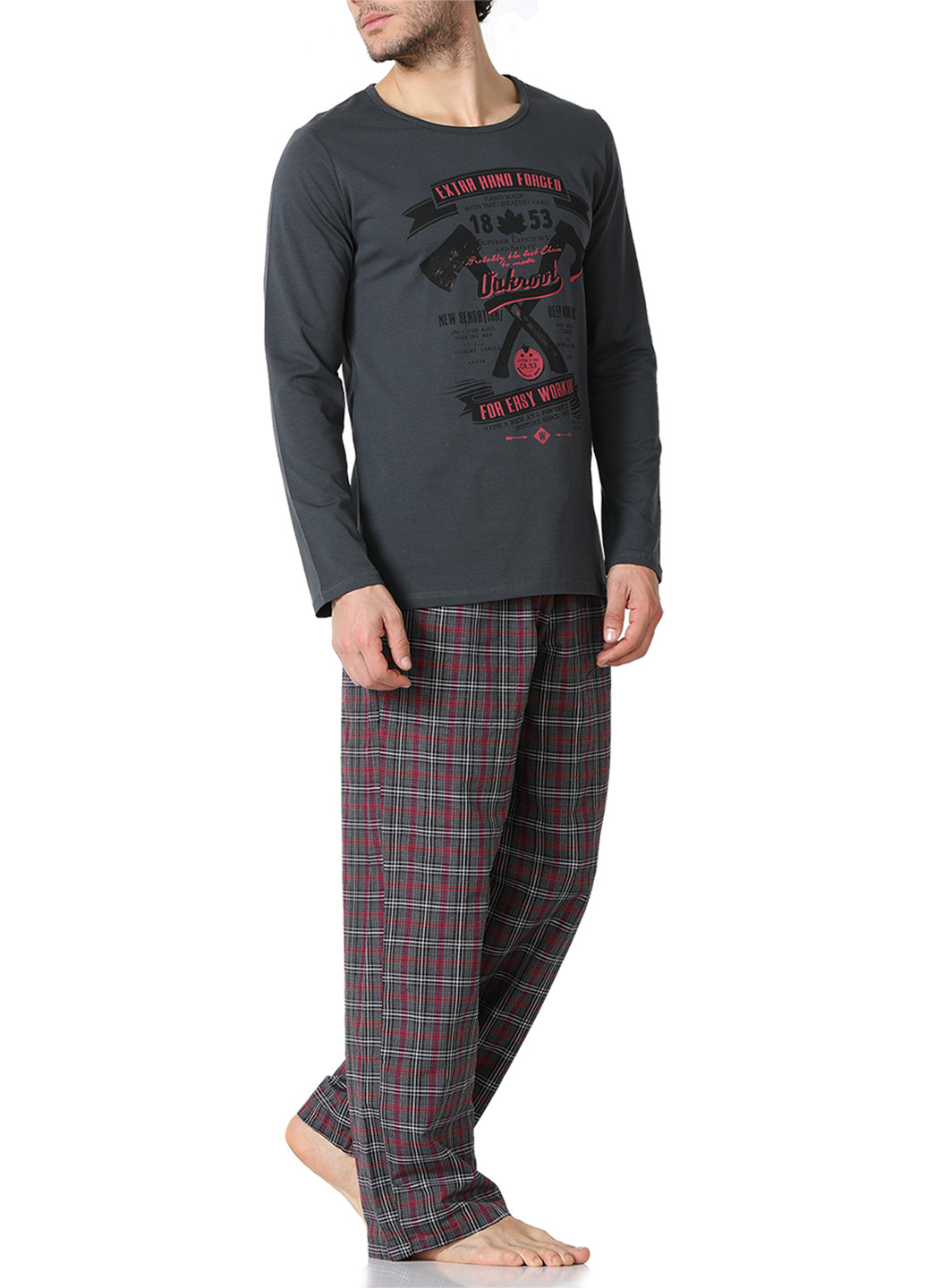 Пижама (лонгслив, брюки) DoReMi лонгслив + брюки рисунок тёмно-серая домашняя хлопок