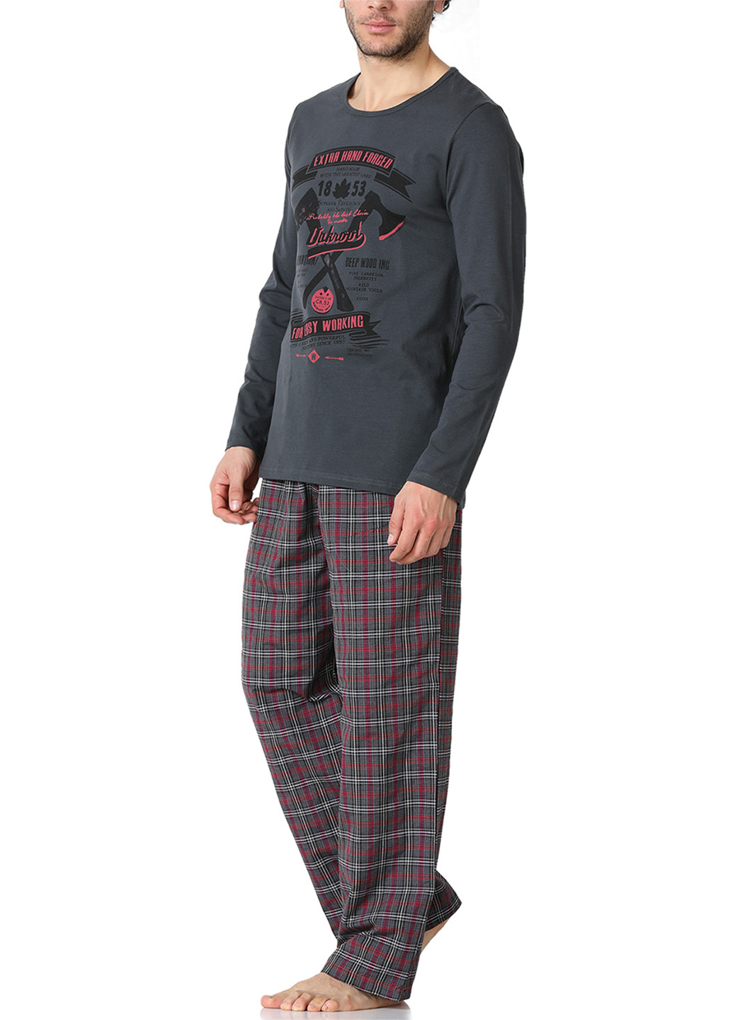 Пижама (лонгслив, брюки) DoReMi лонгслив + брюки рисунок тёмно-серая домашняя хлопок