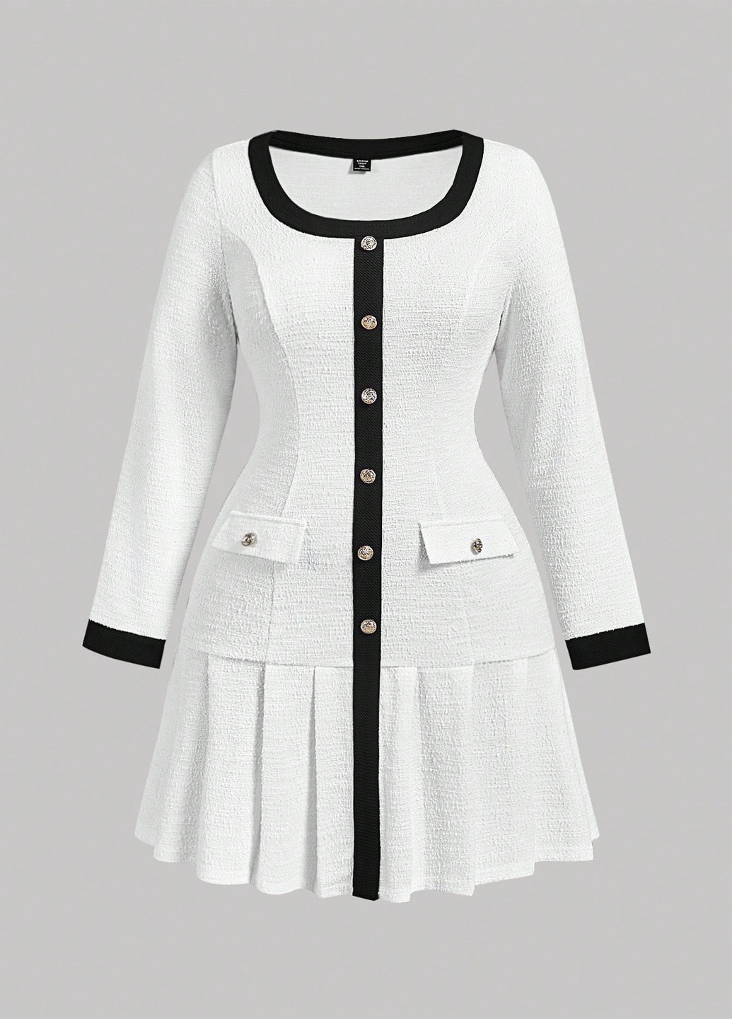 Черно-белое кэжуал платье плиссированное SHEIN колор блок