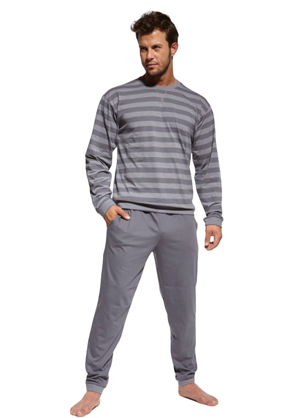 Піжама (футболка, штани) Cornette футболка + штани смужка графітова домашня бавовна