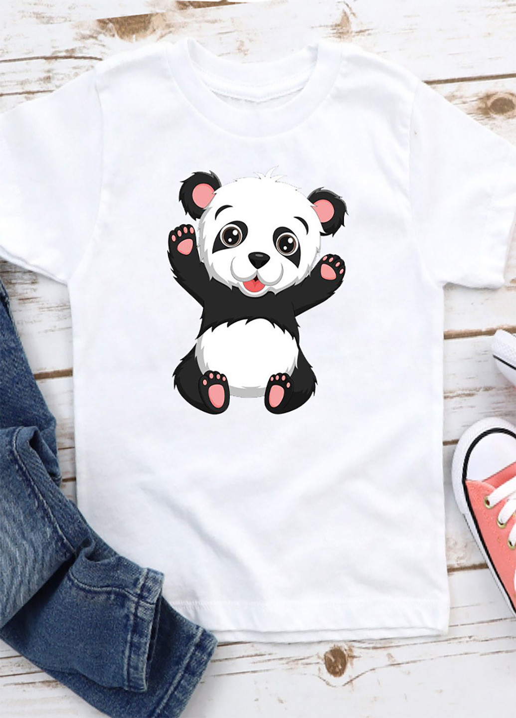 Біла демісезонна футболка дитяча біла happy panda love & live Love&Live
