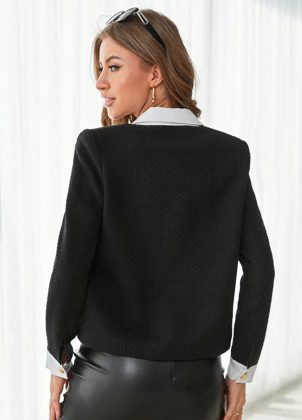 Черный женский жакет SHEIN колор блок - демисезонный