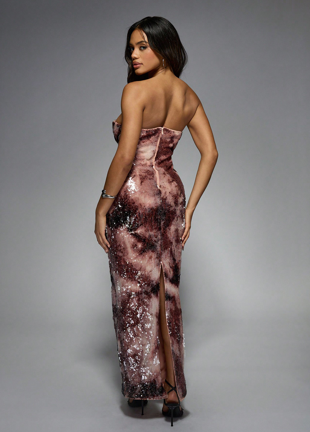 Рожево-коричнева вечірня сукня силуетна, з відкритими плечима, з відкритою спиною SHEIN тай-дай