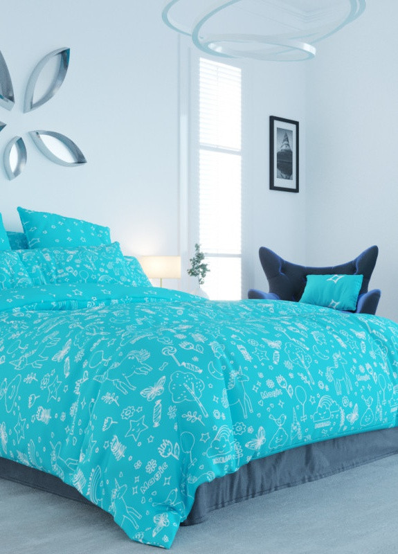 Постільна білизна євро Unikorn blue 2-00880-18844 ранфорс 200х215 см ТЕП (223456427)