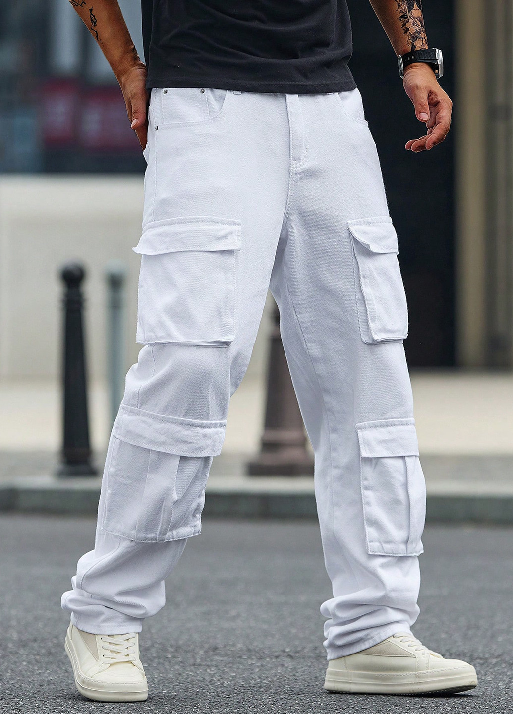 Белые демисезонные прямые джинсы SHEIN