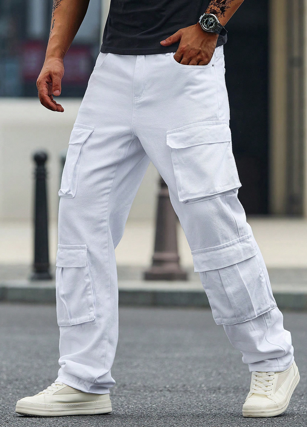 Белые демисезонные прямые джинсы SHEIN