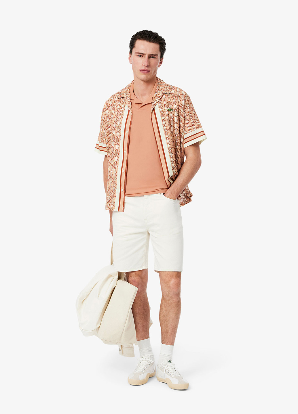 Бежевая футболка-поло для мужчин Lacoste однотонная