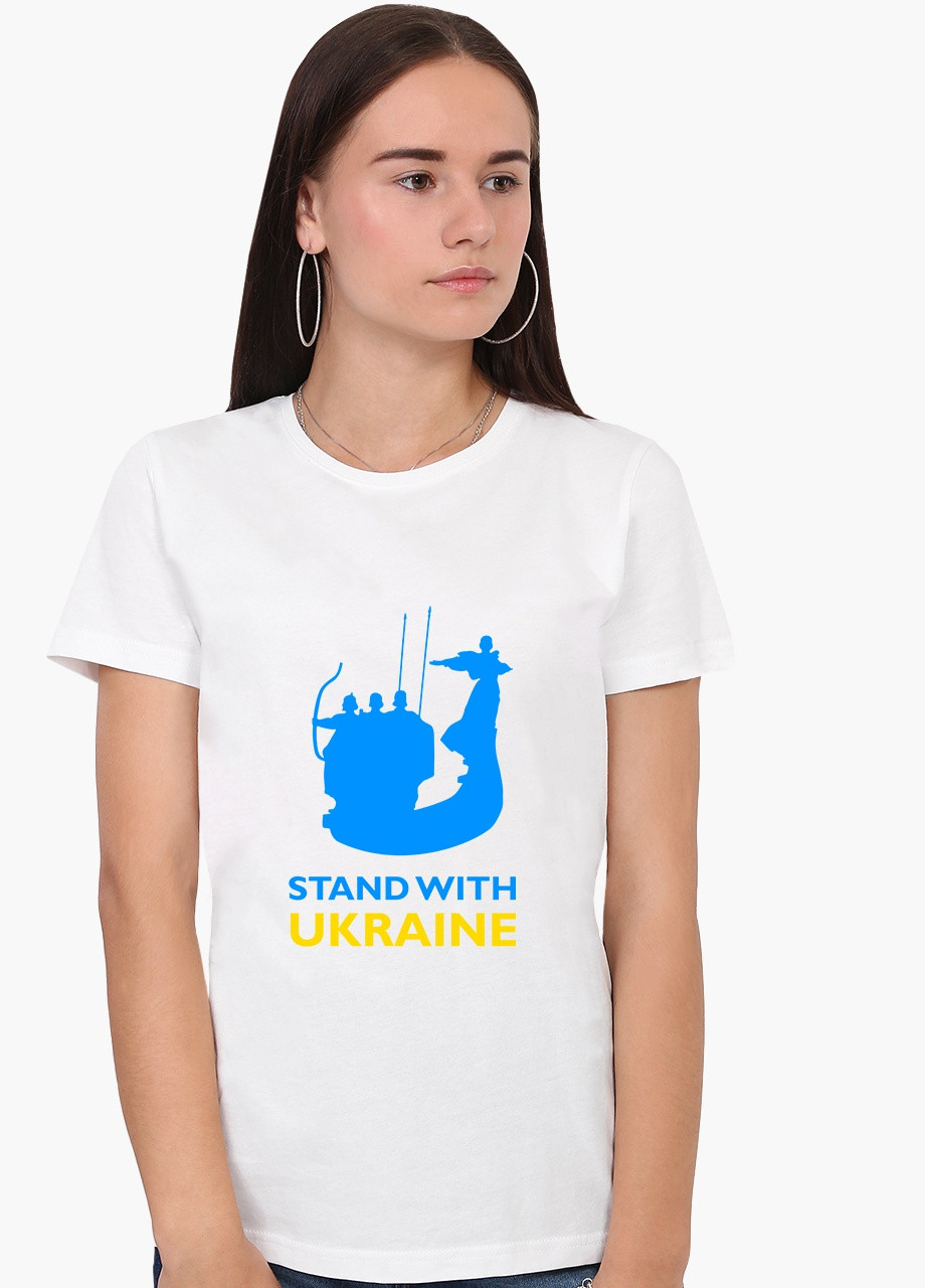 Біла демісезон футболка жіноча підтримую україну (stand with ukraine) білий (8976-3670) s MobiPrint