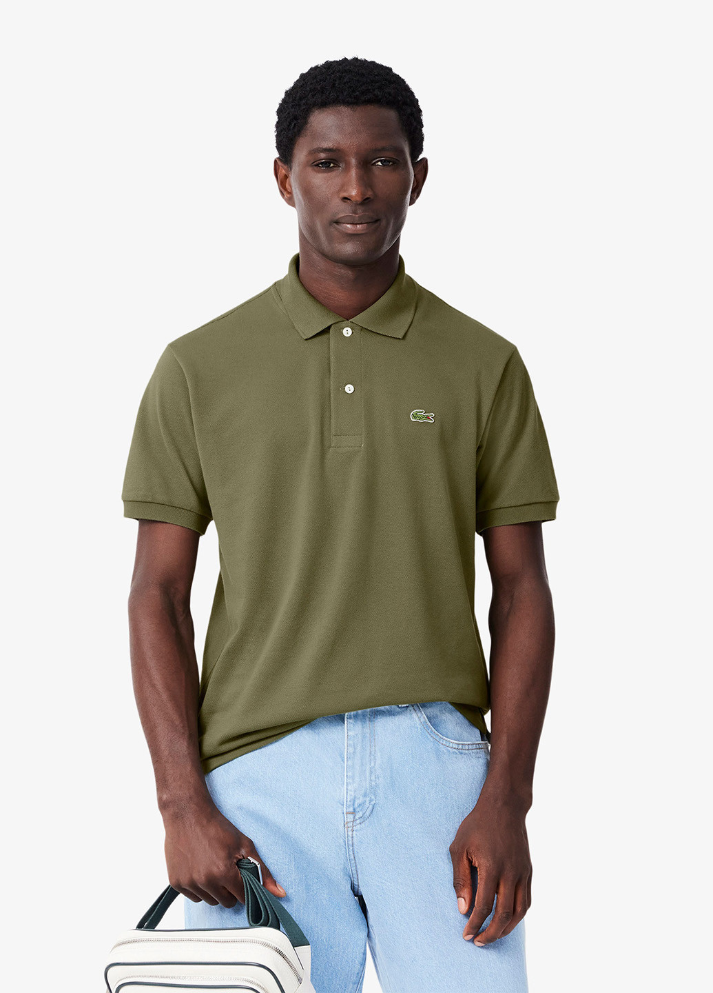 Оливковая (хаки) футболка-поло для мужчин Lacoste однотонная
