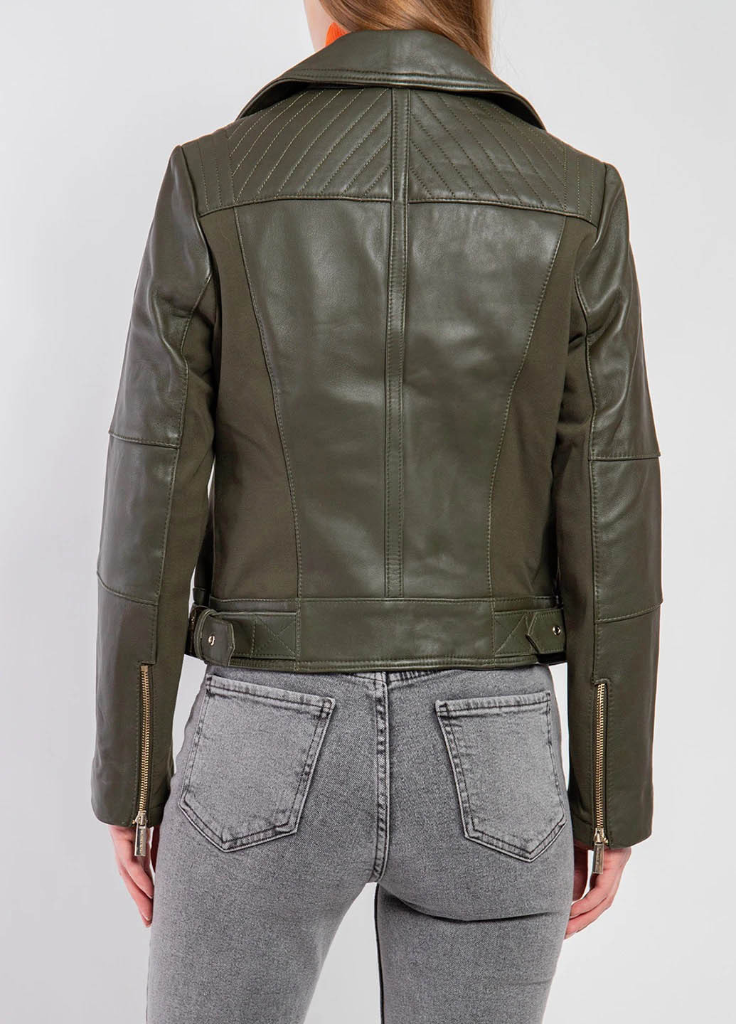 Темно-зеленая демисезонная куртка кожаная косуха Michael Kors