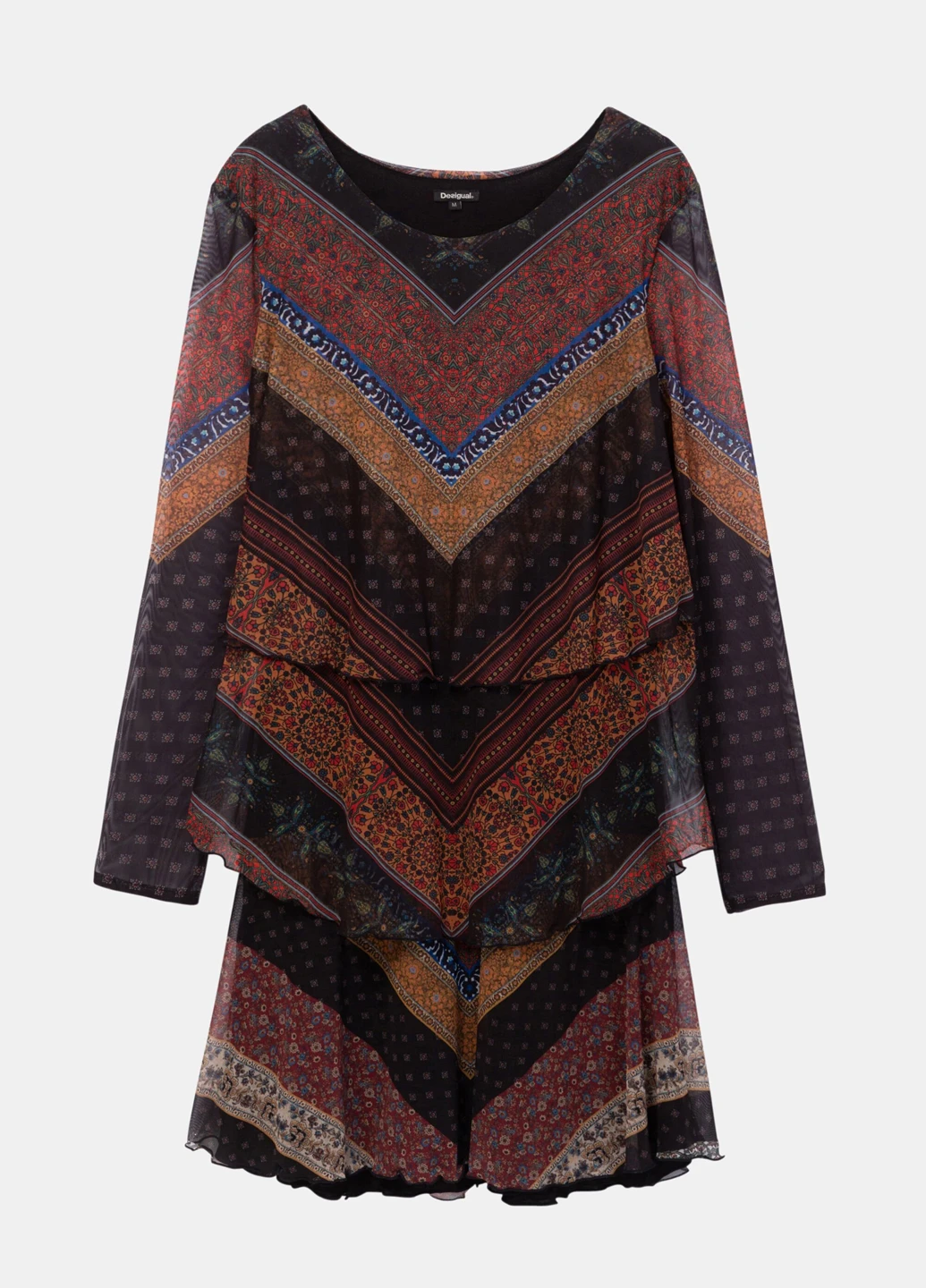 Коричневое кэжуал платье клеш Desigual с орнаментом