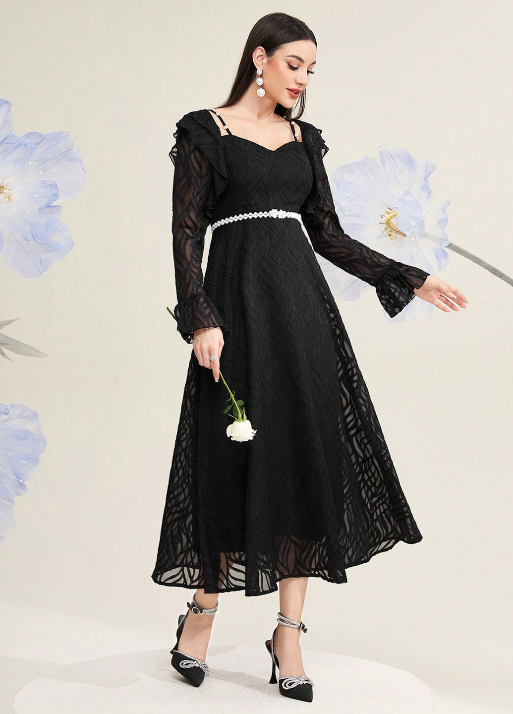 Чорна кежуал, коктейльна сукня кльош SHEIN однотонна