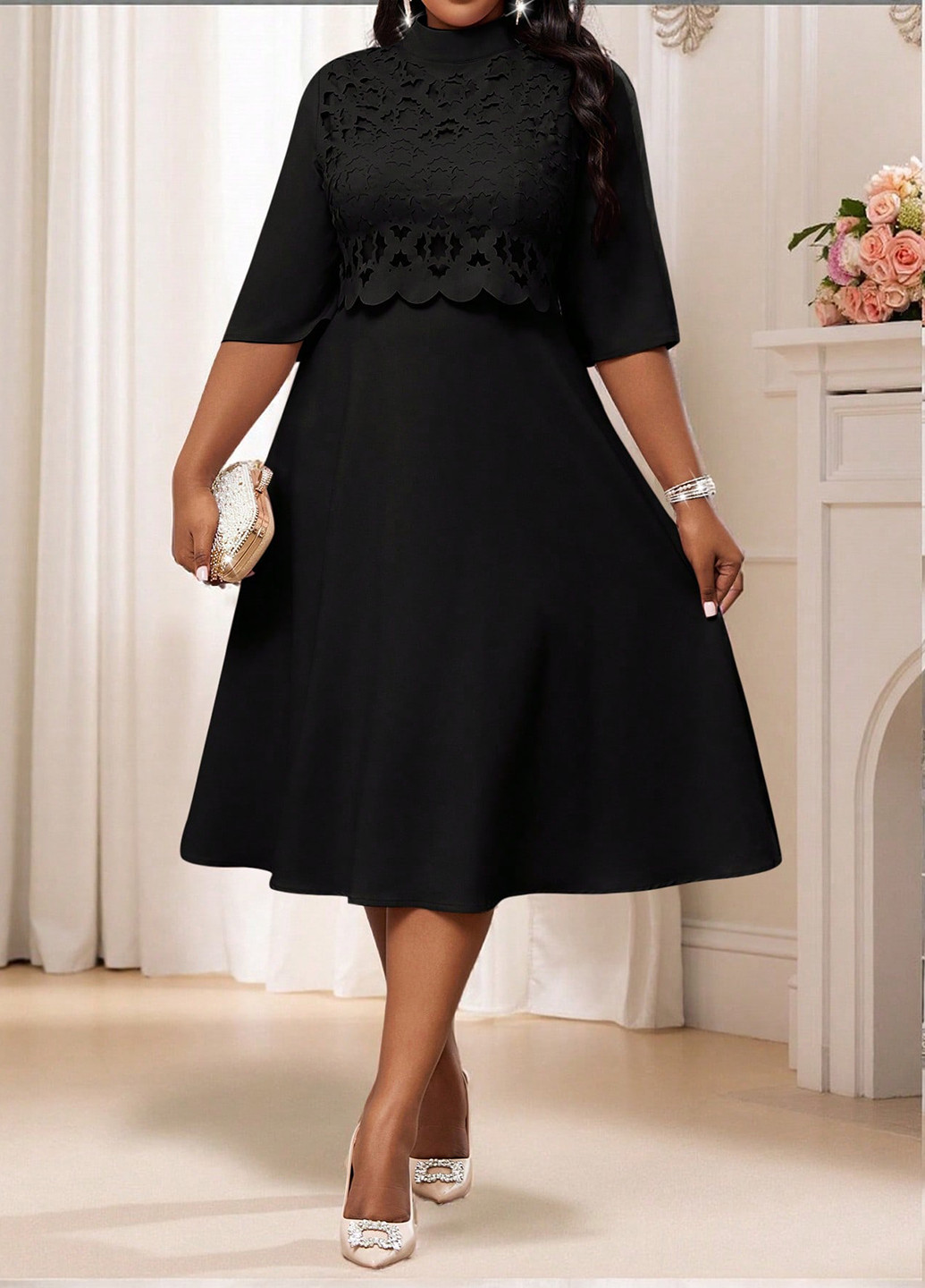 Чорна святковий, вечірня сукня а-силует SHEIN однотонна