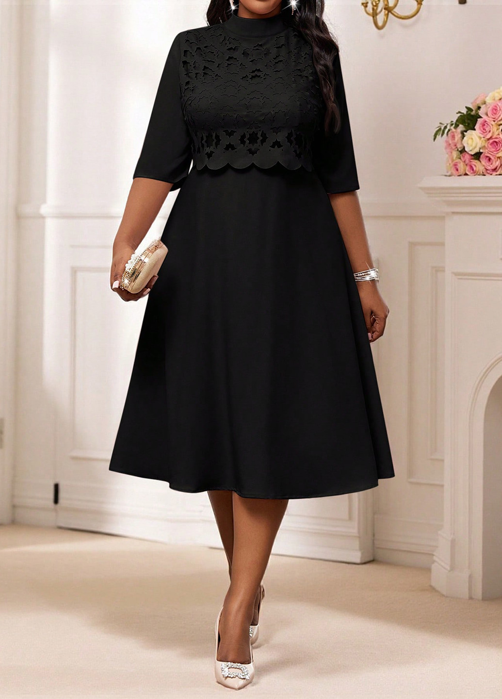 Чорна святковий, вечірня сукня а-силует SHEIN однотонна