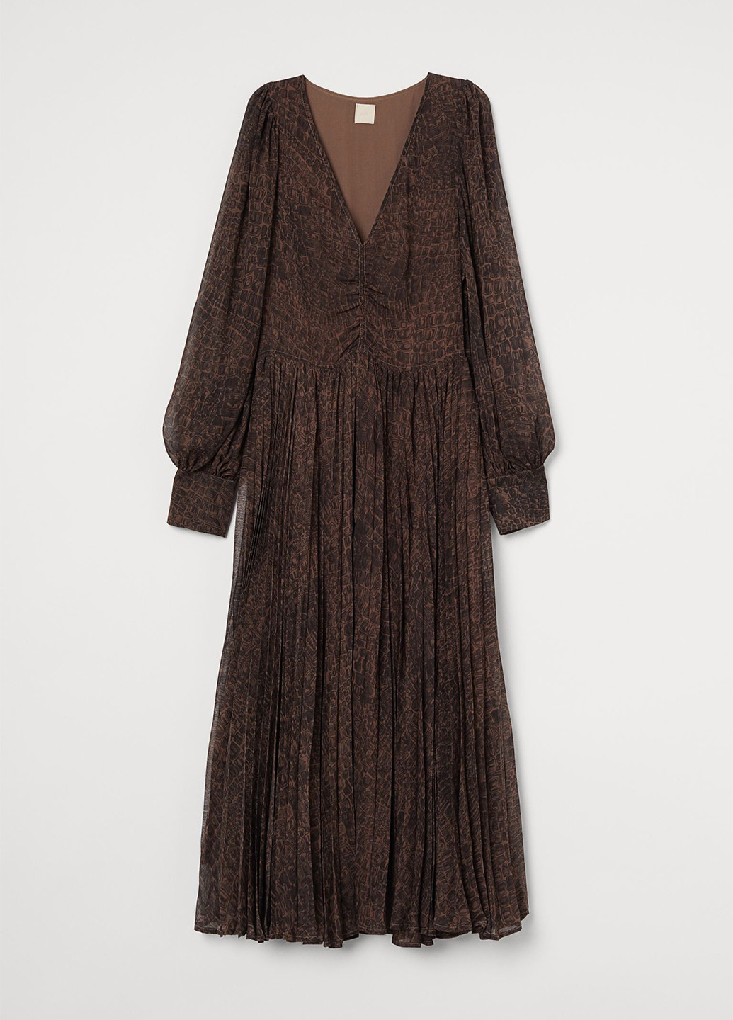 Коричневое кэжуал платье а-силуэт H&M с абстрактным узором
