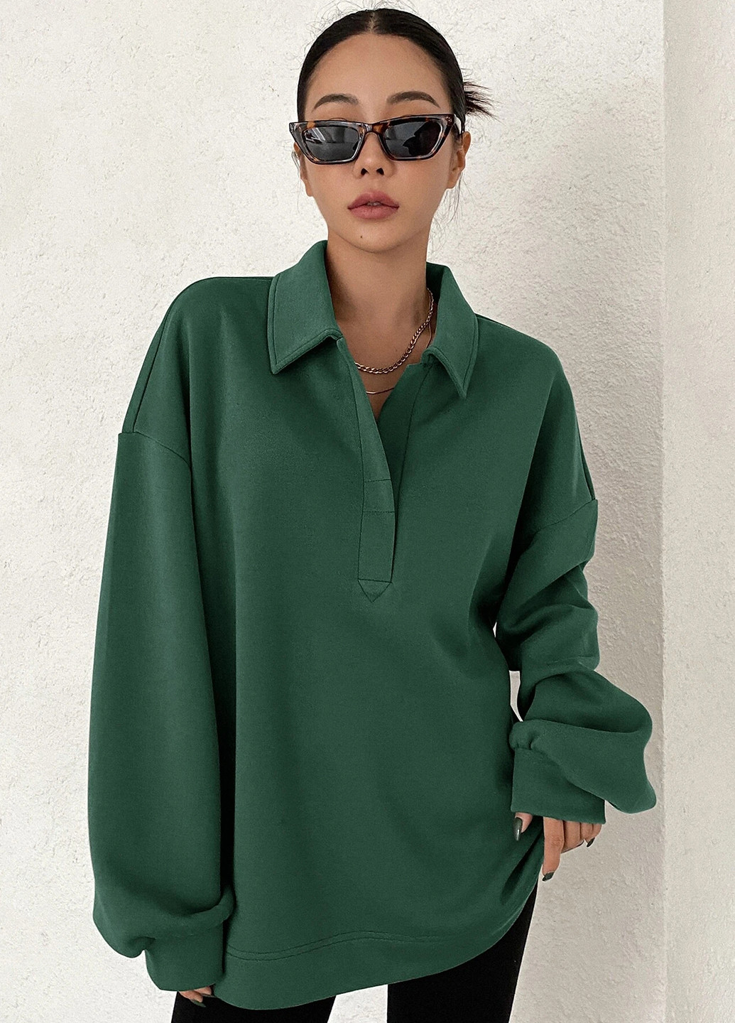 Зеленая женская футболка-поло SHEIN однотонная