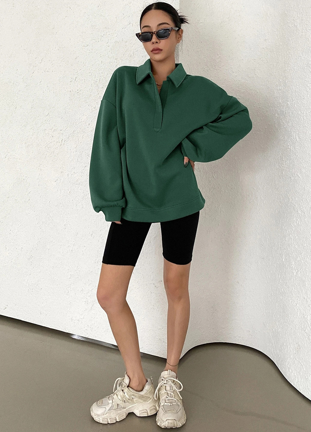 Зеленая женская футболка-поло SHEIN однотонная