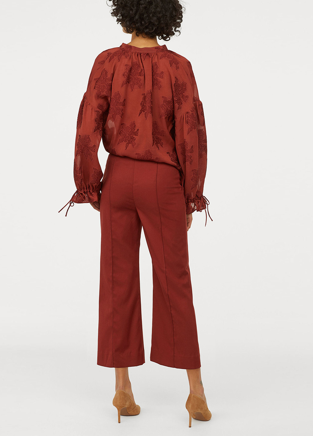 Терракотовые кэжуал демисезонные клеш брюки H&M