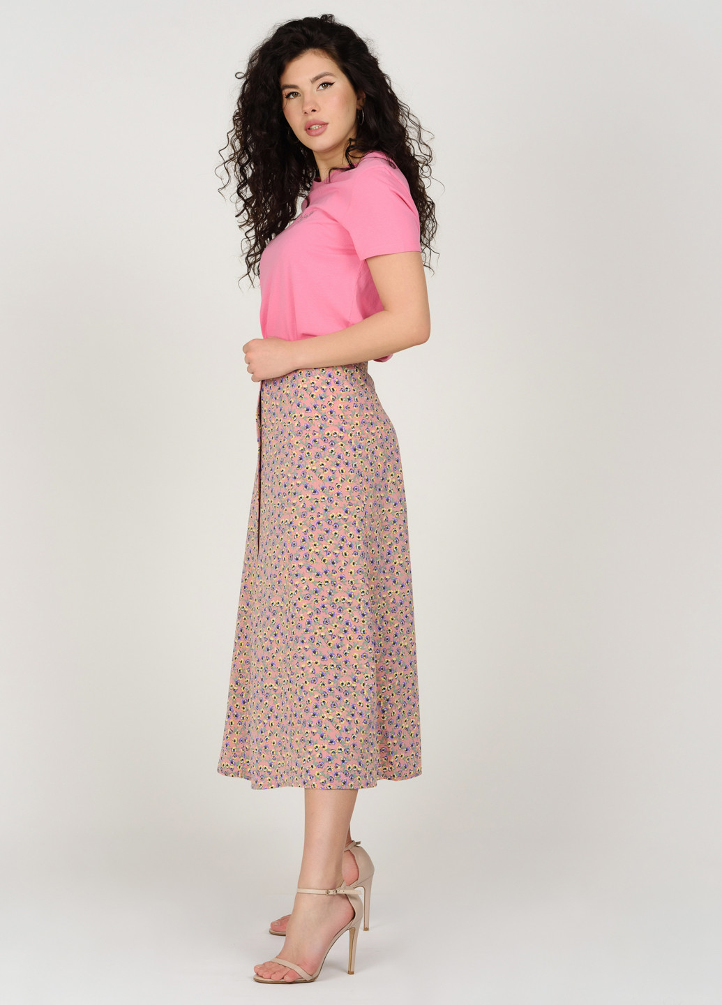 Розовая кэжуал цветочной расцветки юбка Miledi а-силуэта (трапеция)