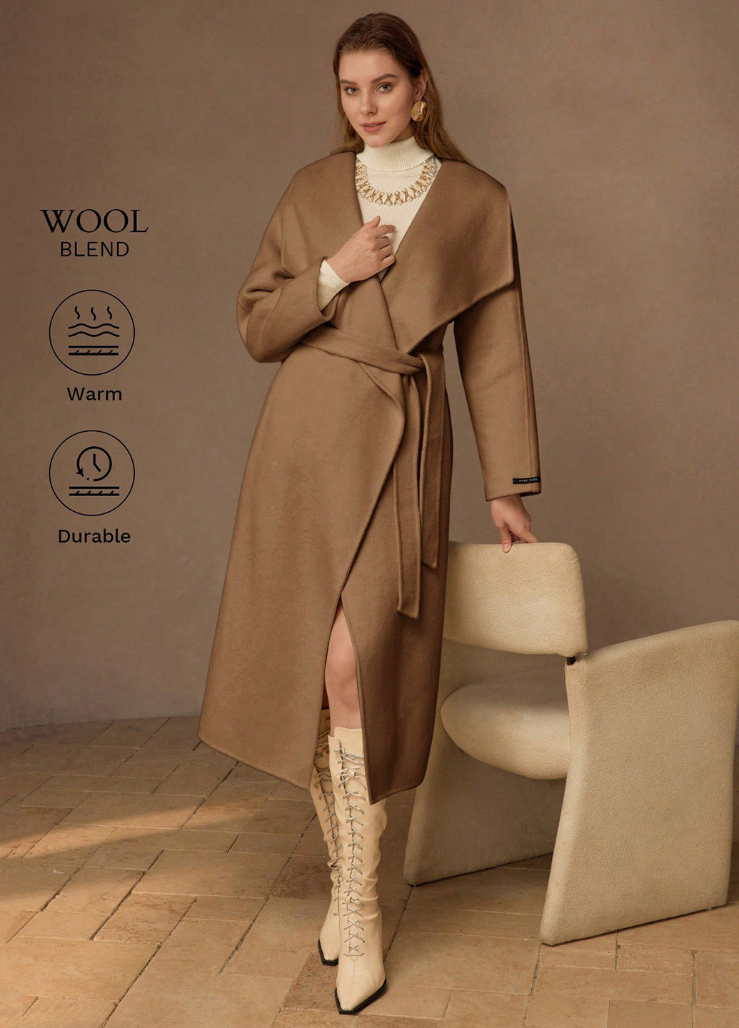 Світло-коричневе демісезонне Пальто SHEIN