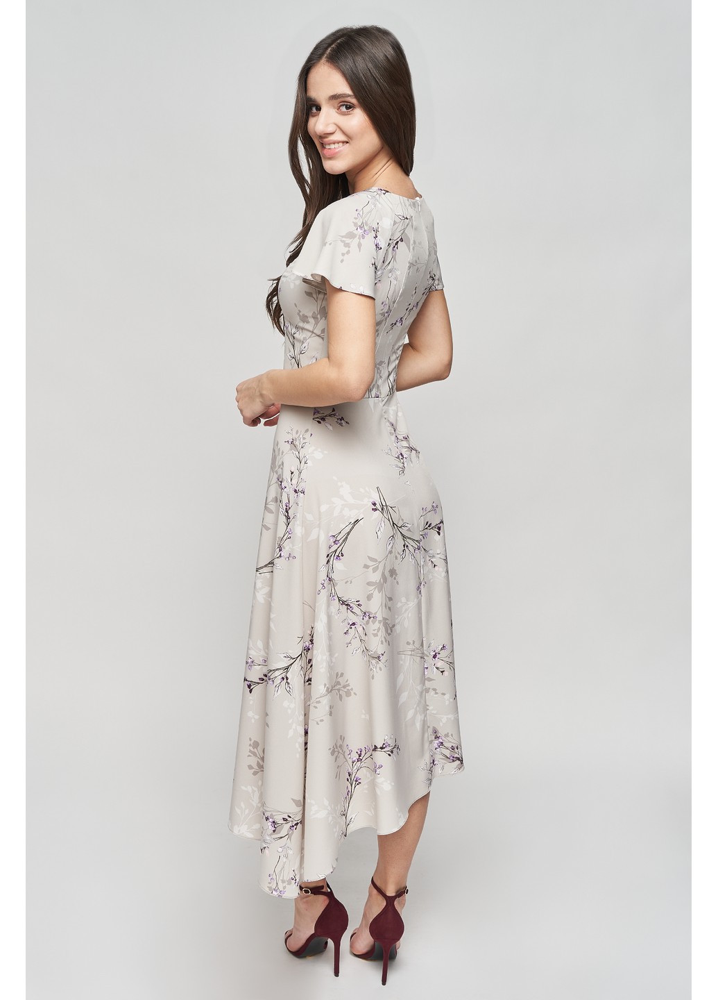 Комбинированное коктейльное платье чиа клеш, с пышной юбкой BYURSE с цветочным принтом