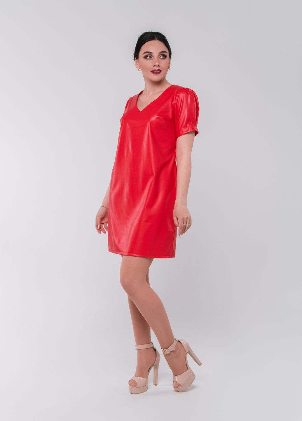 Красное кэжуал платье кожа so-78189-red Alpama