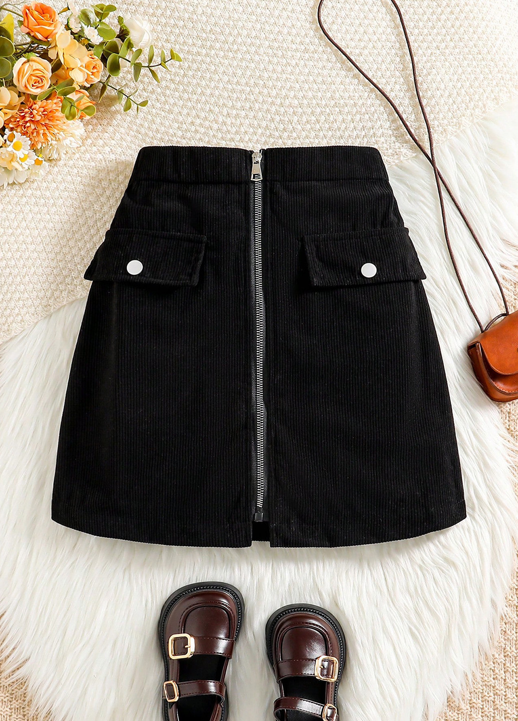 Черная кэжуал однотонная юбка SHEIN а-силуэта (трапеция)