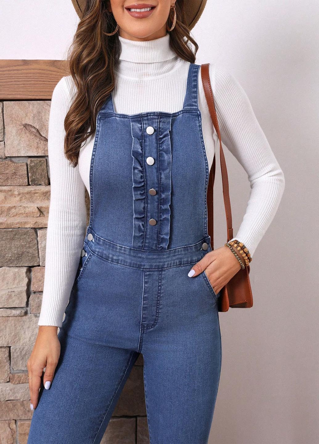 Комбинезон SHEIN комбинезон-брюки однотонный синий денил хлопок, джинс