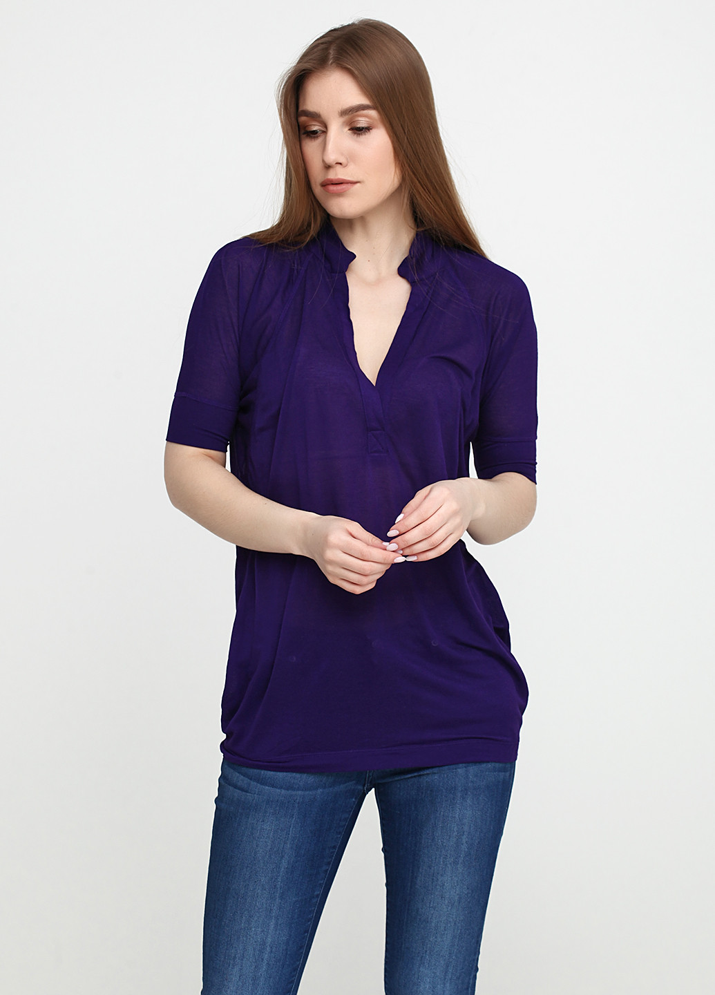 Фиолетовая женская футболка-поло Ralph Lauren однотонная