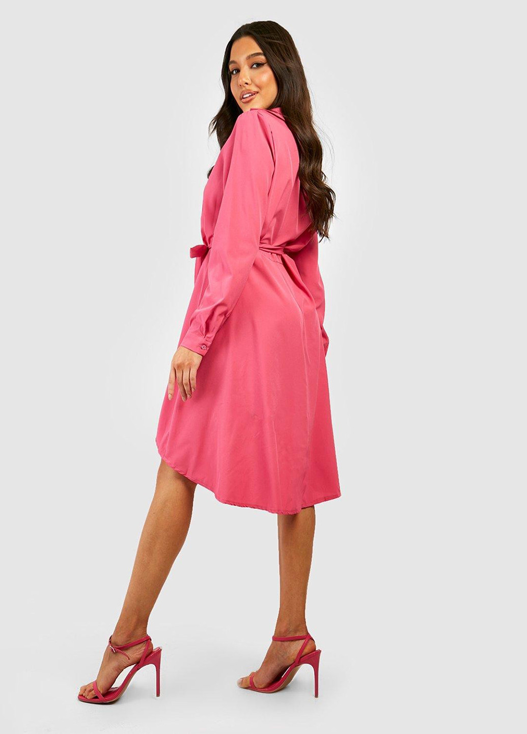 Розовое кэжуал платье рубашка Boohoo однотонное