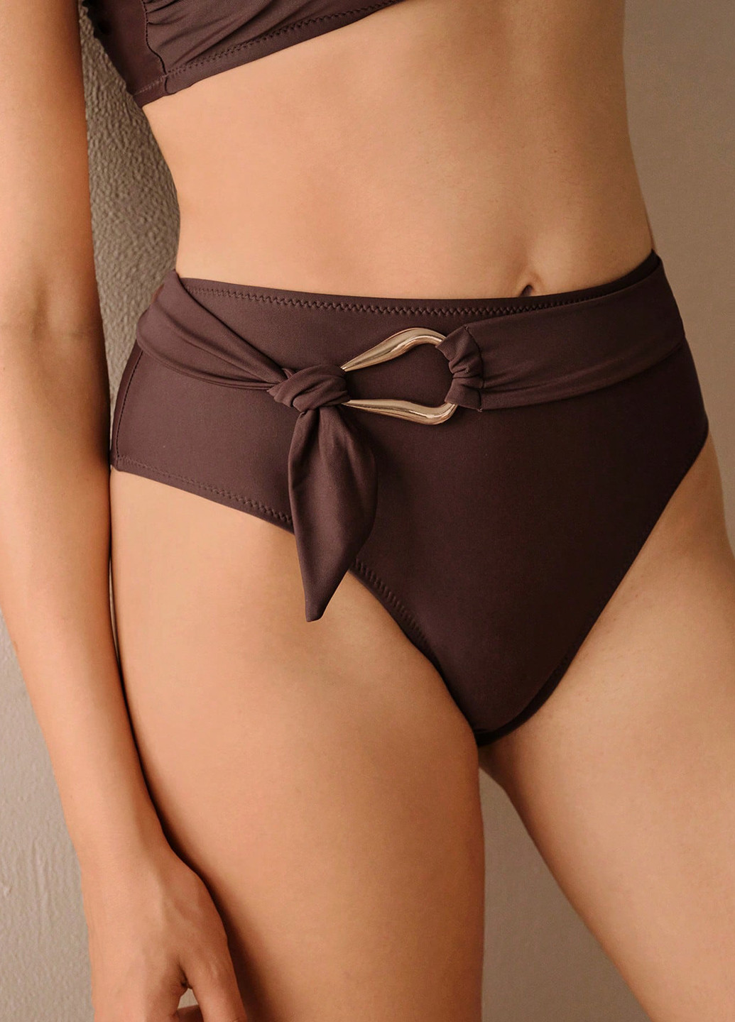 Коричневий літній купальник (ліф, трусики) бандо, роздільний SHEIN