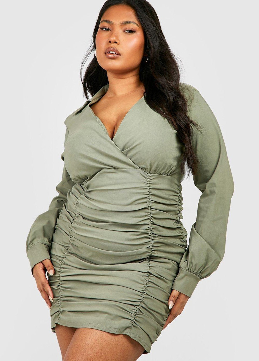 Оливковое коктейльное платье Boohoo однотонное