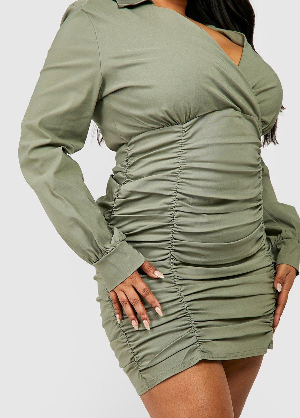 Оливковое коктейльное платье Boohoo однотонное