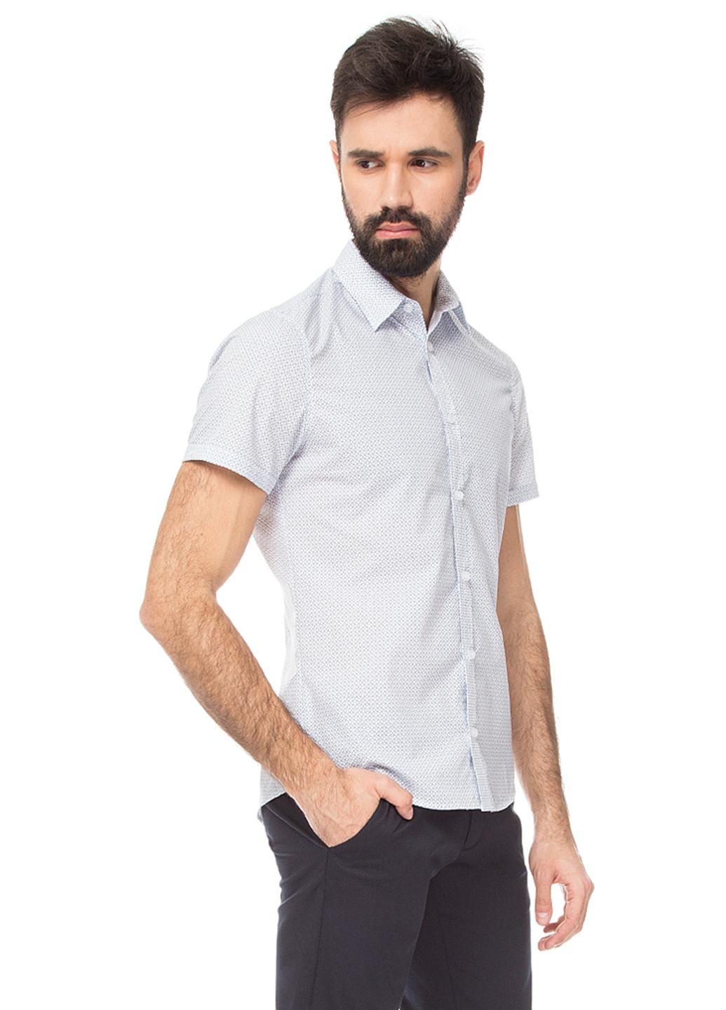 Белая кэжуал рубашка в горошек VD One с коротким рукавом
