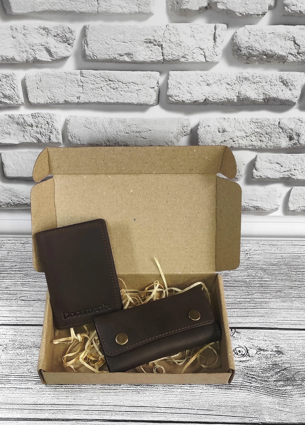Подарочный набор №11 (ключница + обложка на права, ID паспорт) коричневый DNK Leather (253933679)