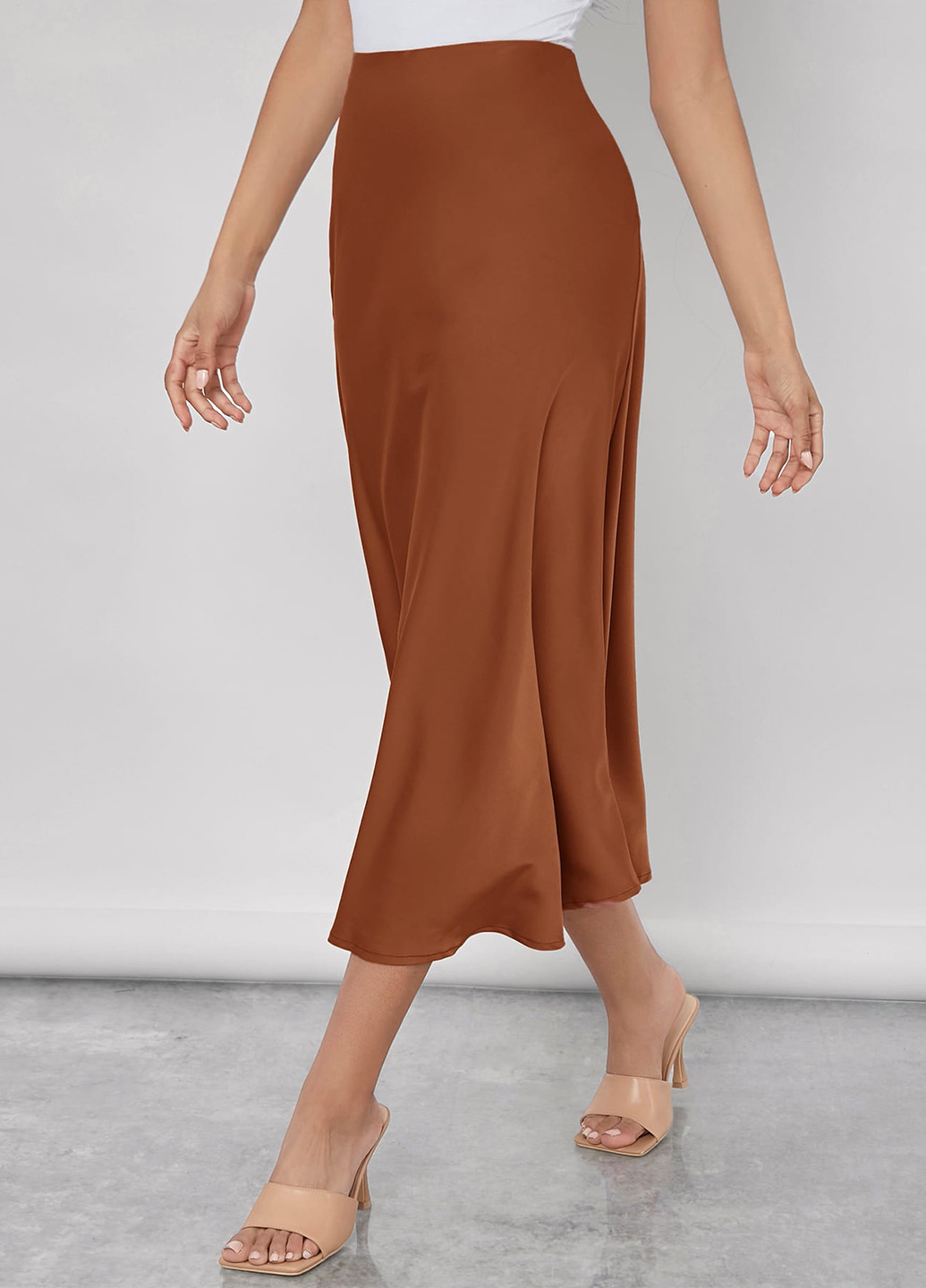 Светло-коричневая кэжуал однотонная юбка SHEIN а-силуэта (трапеция)