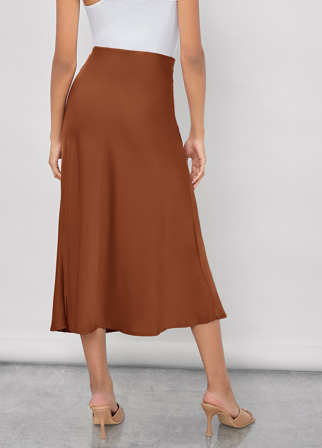 Светло-коричневая кэжуал однотонная юбка SHEIN а-силуэта (трапеция)