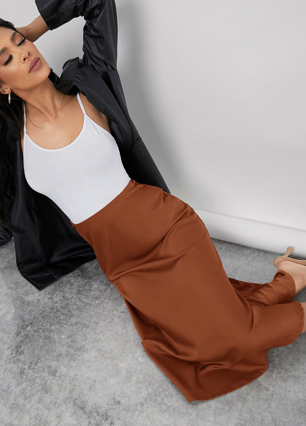 Светло-коричневая кэжуал однотонная юбка SHEIN а-силуэта (трапеция)