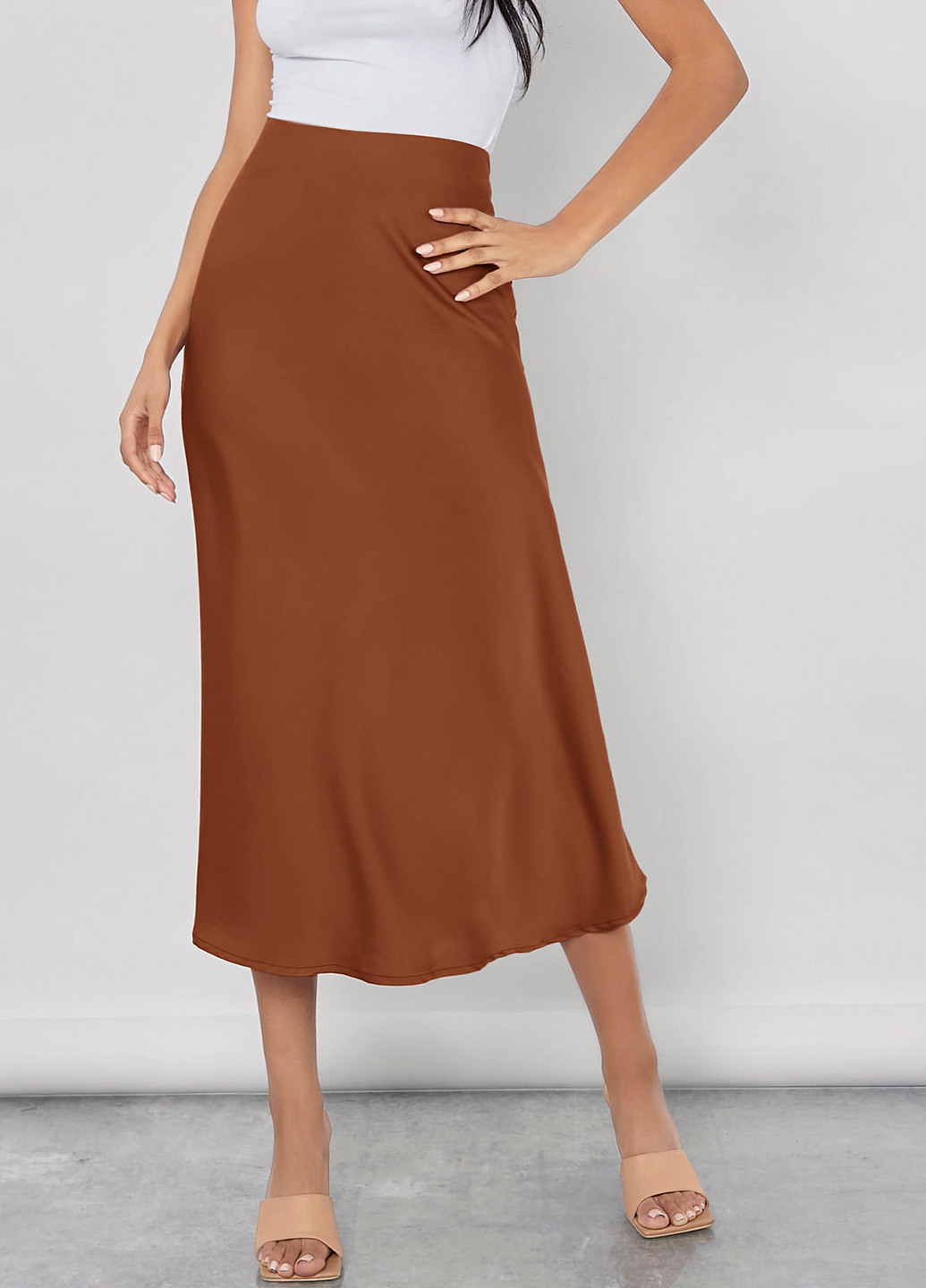 Светло-коричневая кэжуал однотонная юбка SHEIN а-силуэта (трапеция)