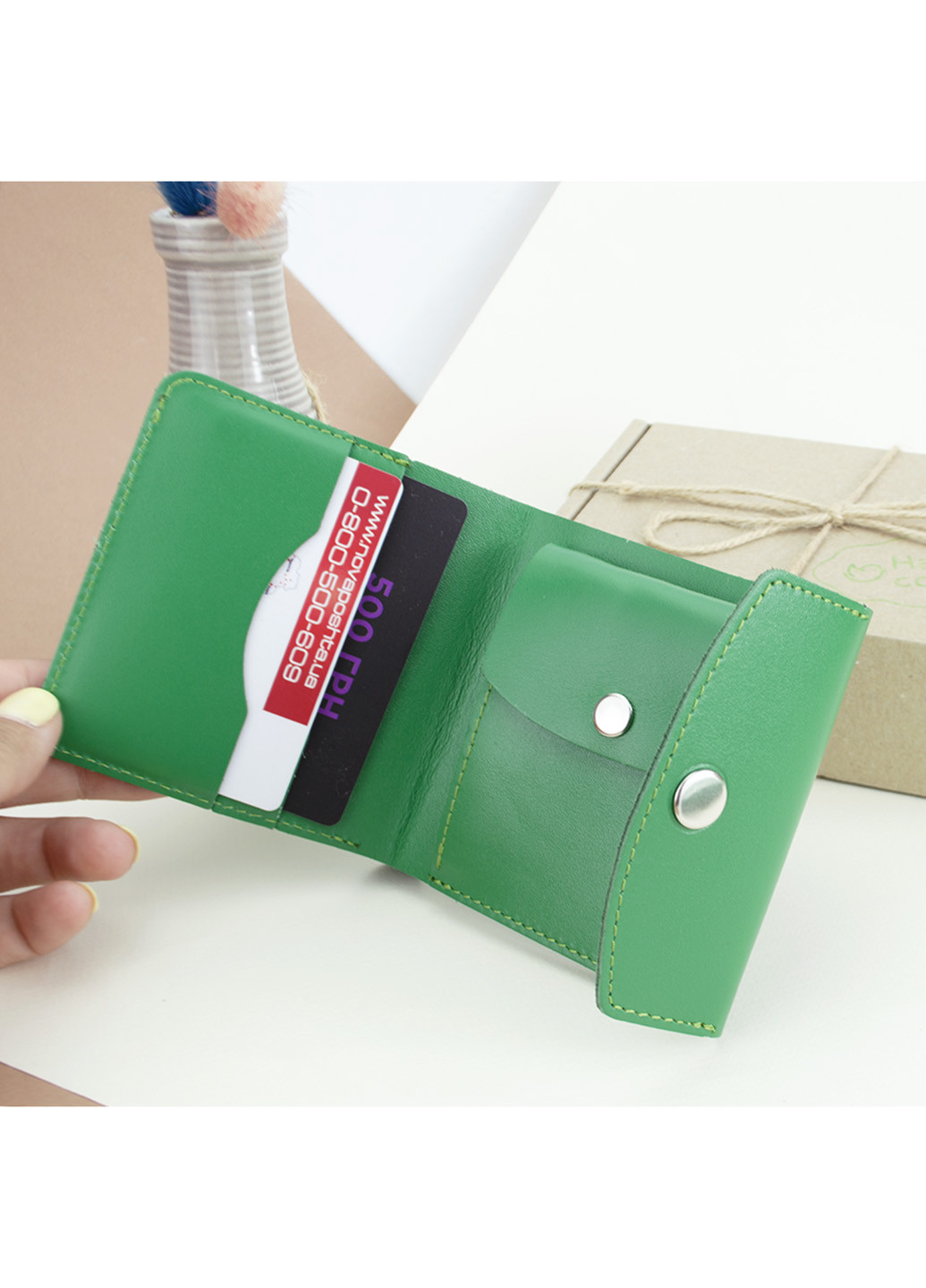Подарунковий набір жіночий №54 (зелений) гаманець + ключниця + обкладинка на паспорт HandyCover (253447179)